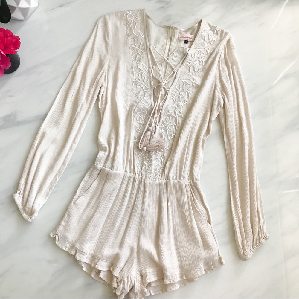 Brand New Lace Up Romper w/ Floral Accent